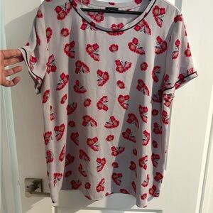 Ann Taylor Grey and Pink Floral Short Sleeve Top